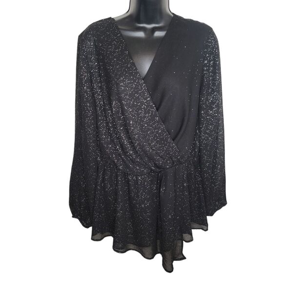 Lane Bryant black & gold metallic peplum blouse top size 16 - Picture 1 of 5